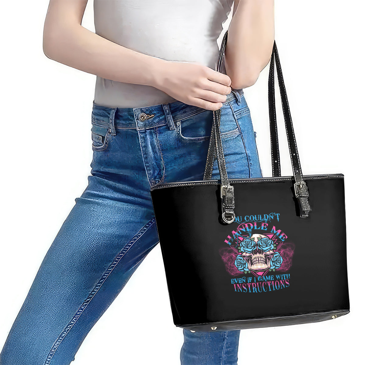 You Couldn't Handle Me Triangle Skull Leather Tote Bag TS04