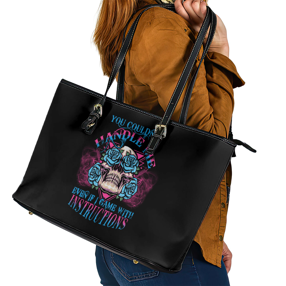 You Couldn't Handle Me Triangle Skull Leather Tote Bag TS04