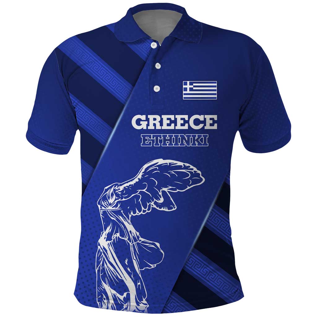 Greek Pride Polo Shirt with Ancient Sculpture and National Map Graphic TS04