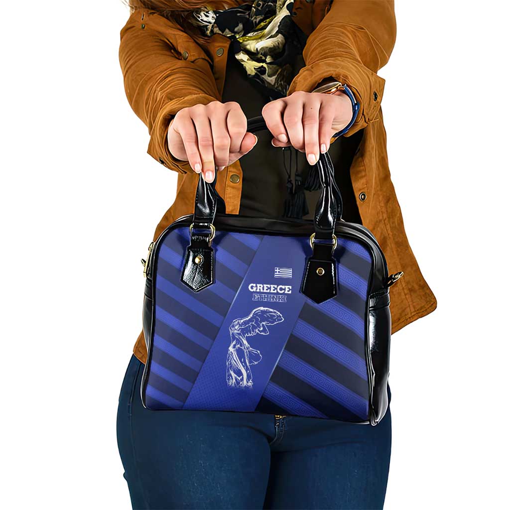 Greek Pride Shoulder Handbag with Ancient Sculpture and National Map Graphic TS04