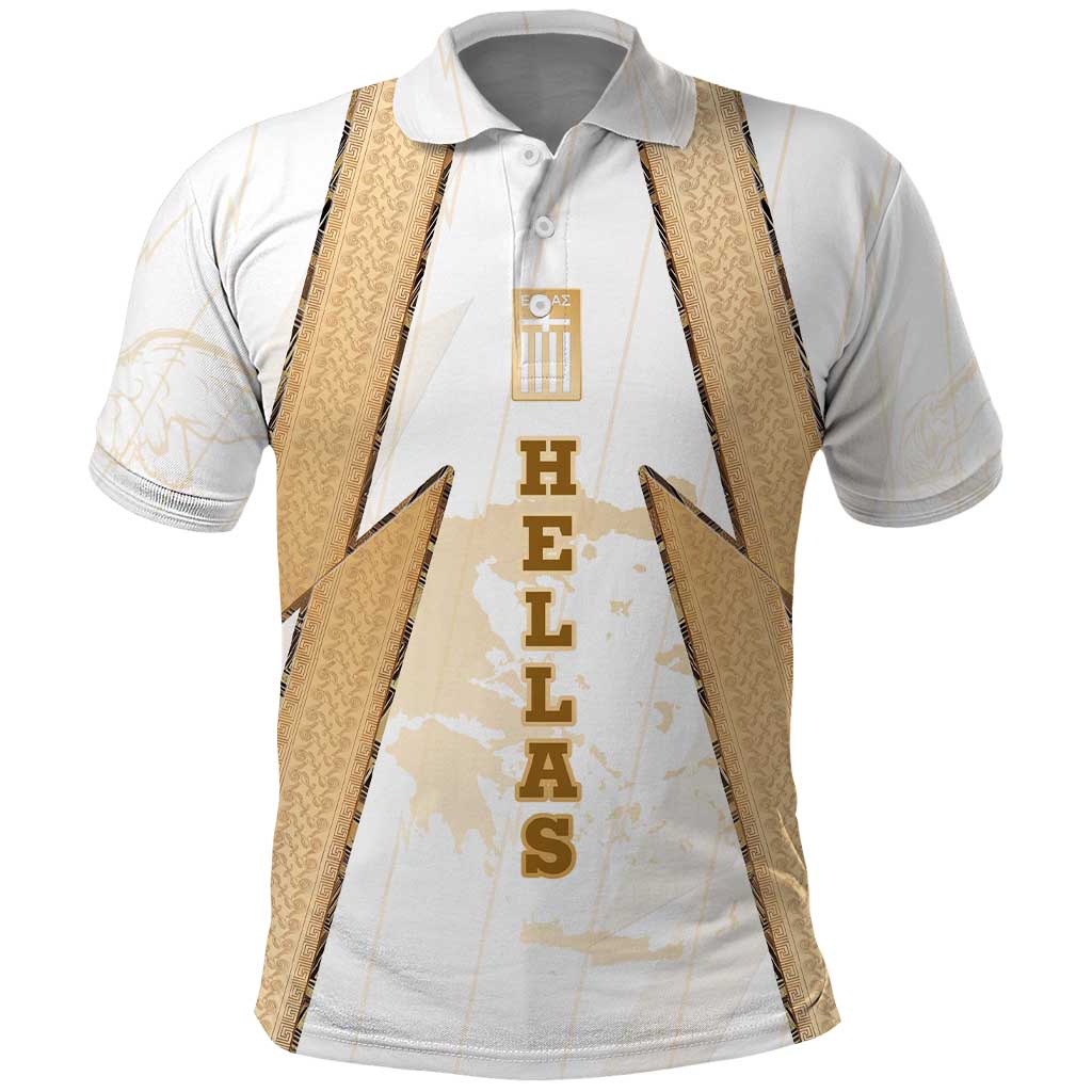 Hellas Athletic Polo Shirt with Ancient Greek Shield Graphic and Numbered Back TS04