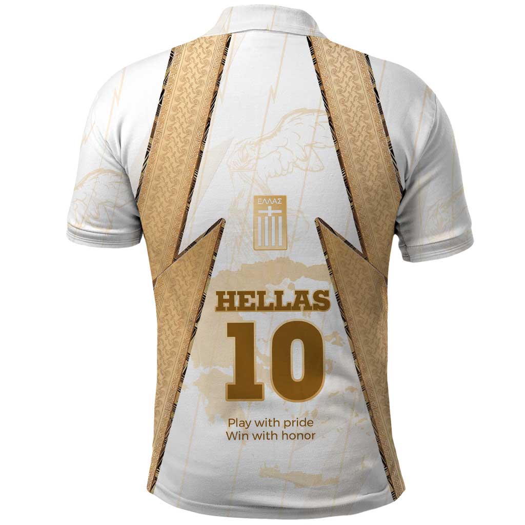 Hellas Athletic Polo Shirt with Ancient Greek Shield Graphic and Numbered Back TS04