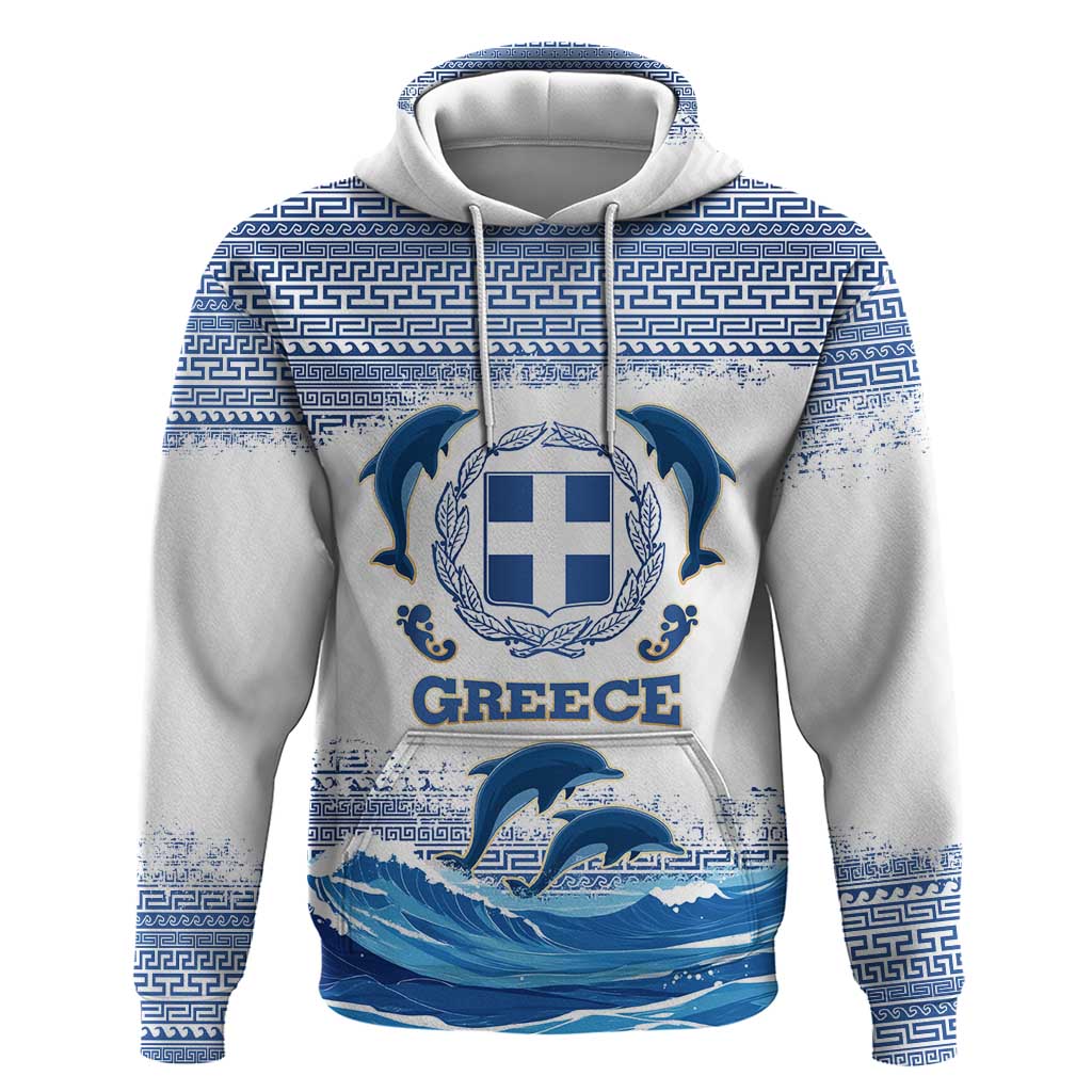 Greece Dolphin Hoodie with Greek Key Pattern and Ocean Wave Design TS04