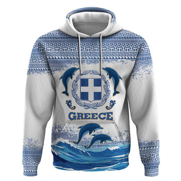 Greece Dolphin Hoodie with Greek Key Pattern and Ocean Wave Design TS04