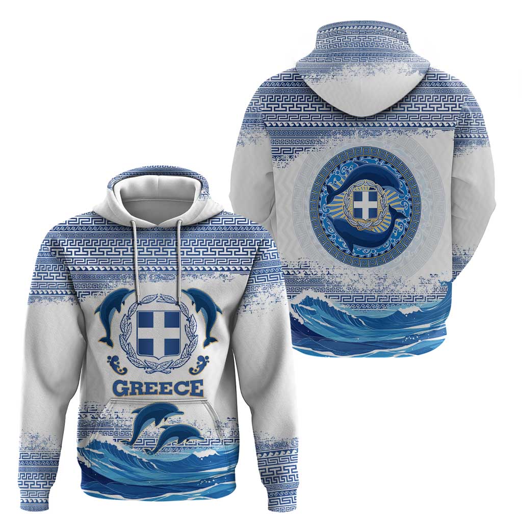 Greece Dolphin Hoodie with Greek Key Pattern and Ocean Wave Design TS04