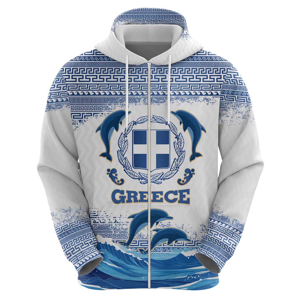 Greece Dolphin Hoodie with Greek Key Pattern and Ocean Wave Design TS04
