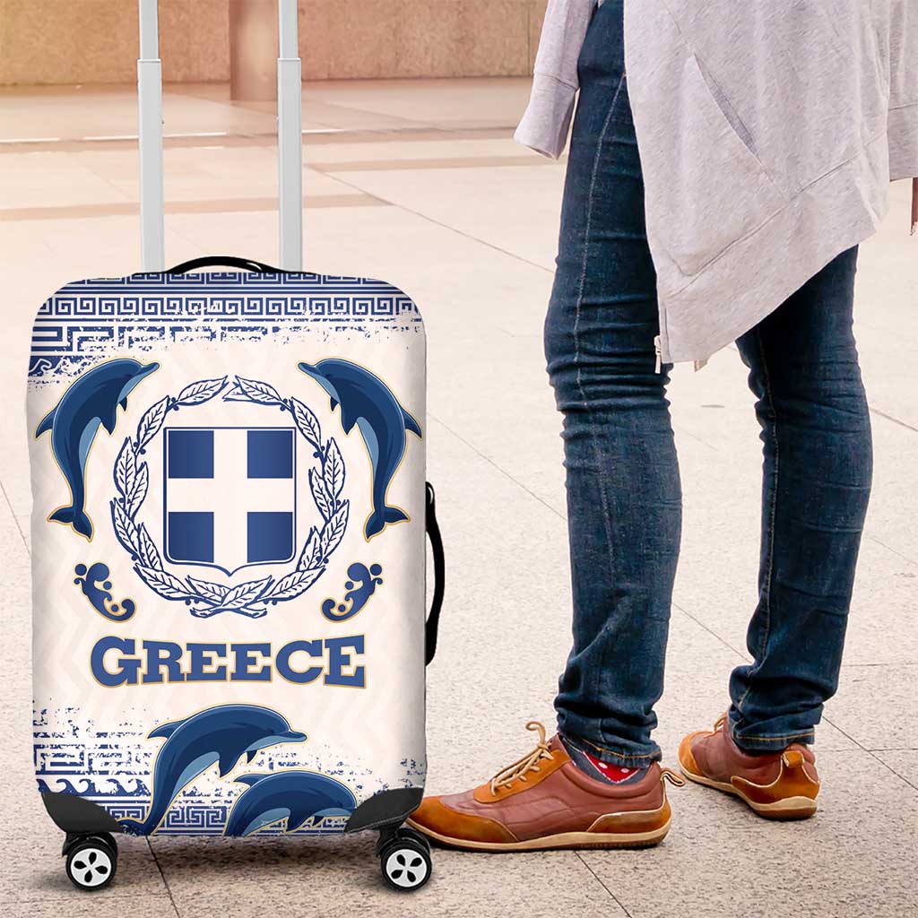Greece Dolphin Luggage Cover with Greek Key Pattern and Ocean Wave Design TS04