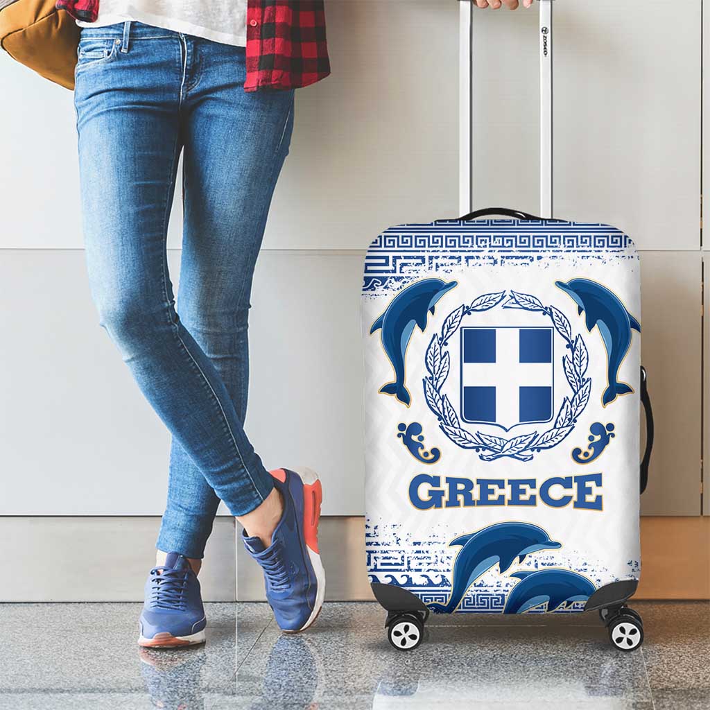 Greece Dolphin Luggage Cover with Greek Key Pattern and Ocean Wave Design TS04
