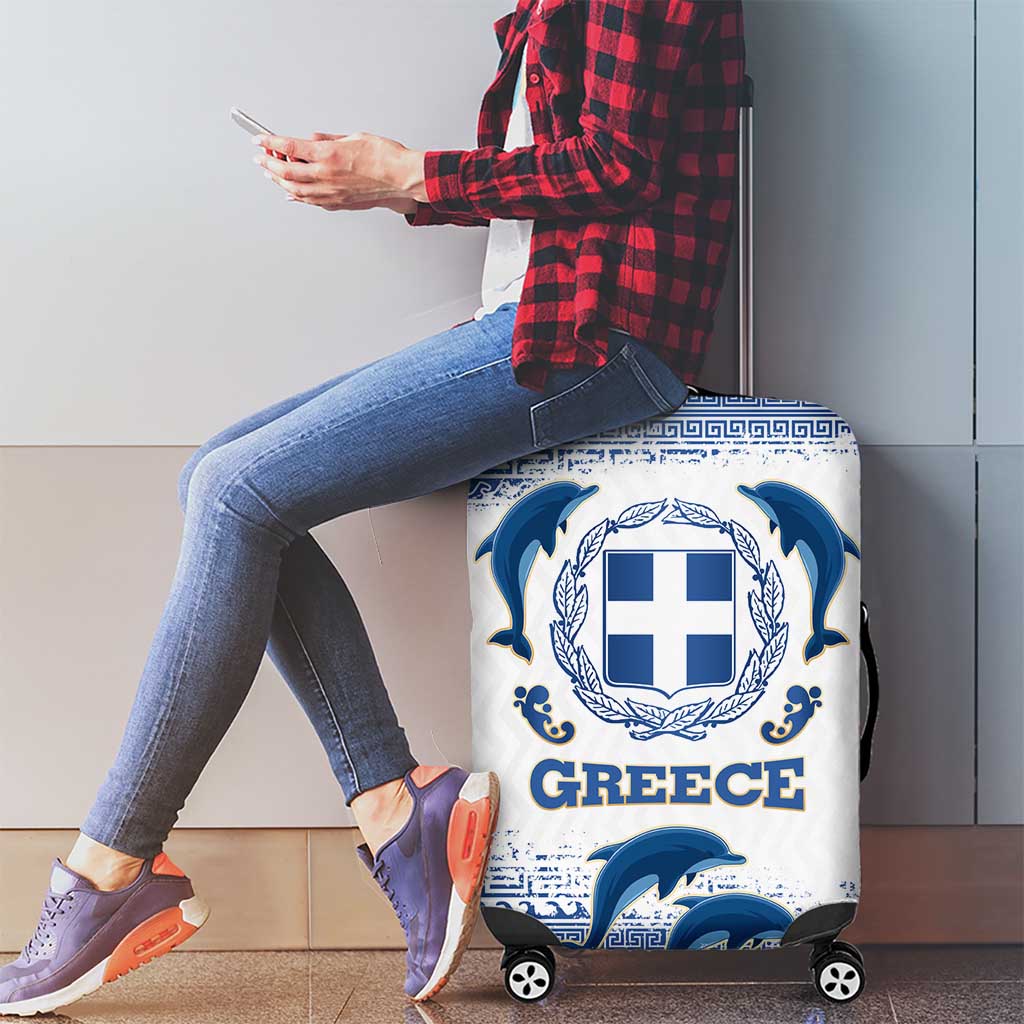 Greece Dolphin Luggage Cover with Greek Key Pattern and Ocean Wave Design TS04