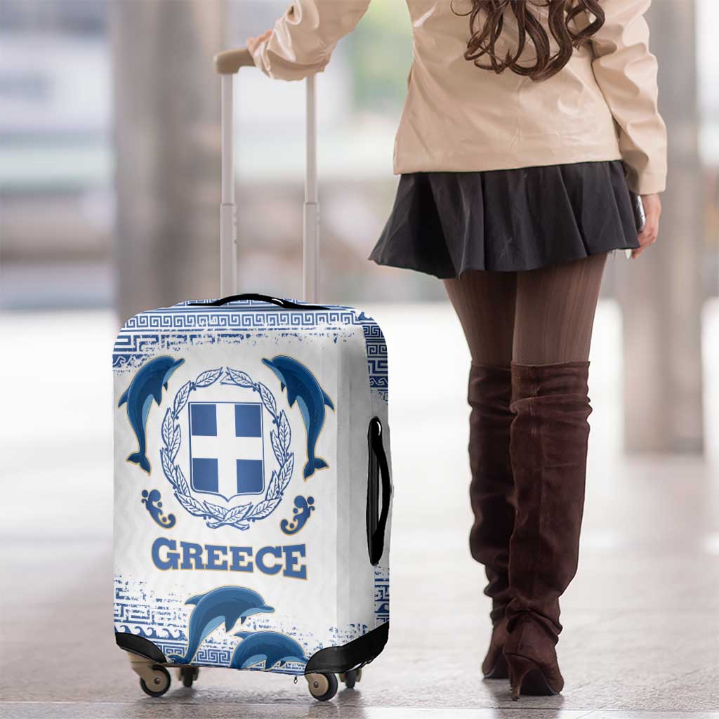 Greece Dolphin Luggage Cover with Greek Key Pattern and Ocean Wave Design TS04