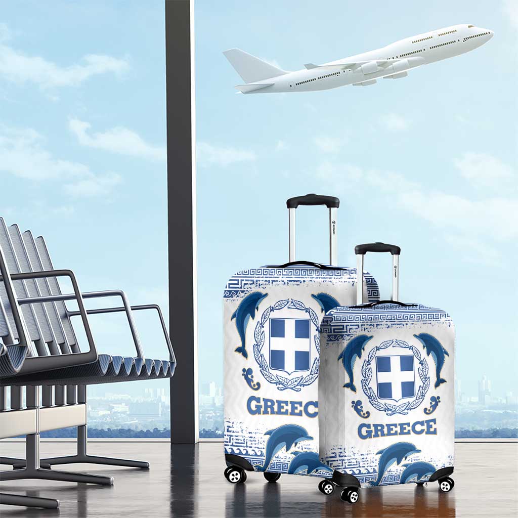 Greece Dolphin Luggage Cover with Greek Key Pattern and Ocean Wave Design TS04