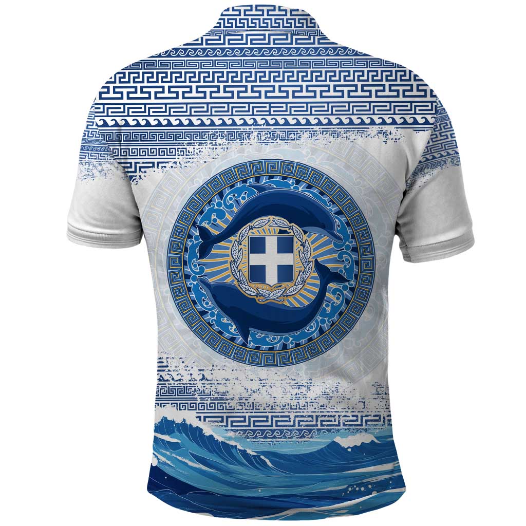 Greece Dolphin Polo Shirt with Greek Key Pattern and Ocean Wave Design TS04