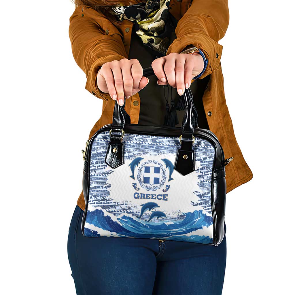 Greece Dolphin Shoulder Handbag with Greek Key Pattern and Ocean Wave Design TS04