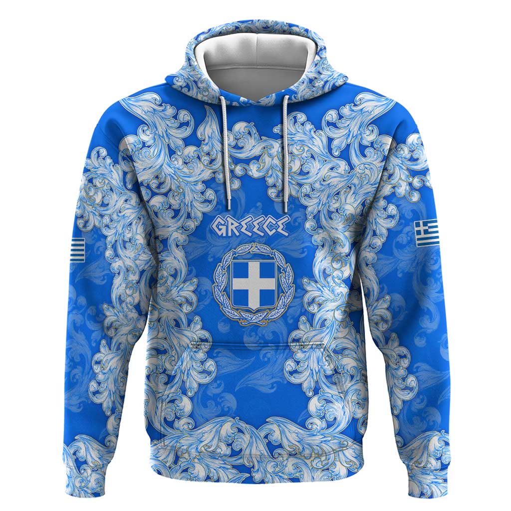 Greece Baroque Pattern Hoodie with Greek Flag Crest and Country Map TS04