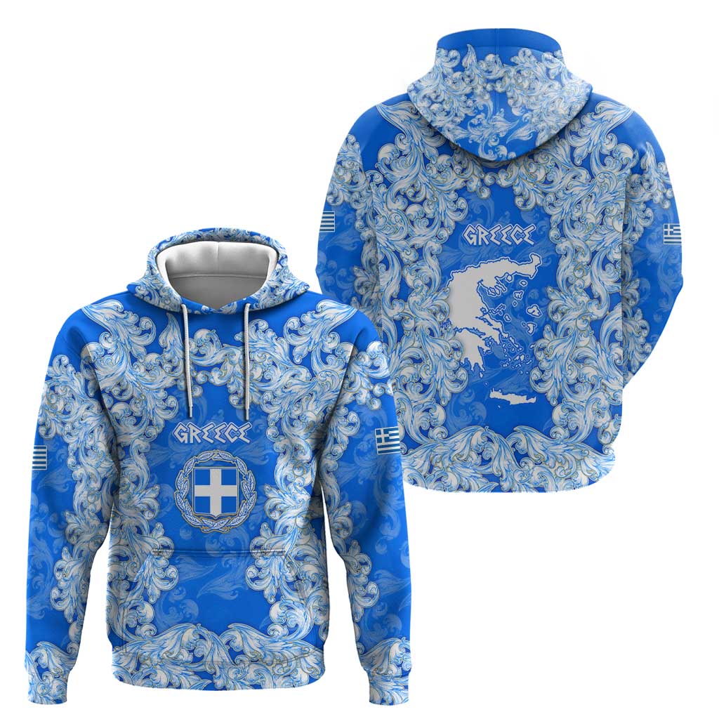 Greece Baroque Pattern Hoodie with Greek Flag Crest and Country Map TS04