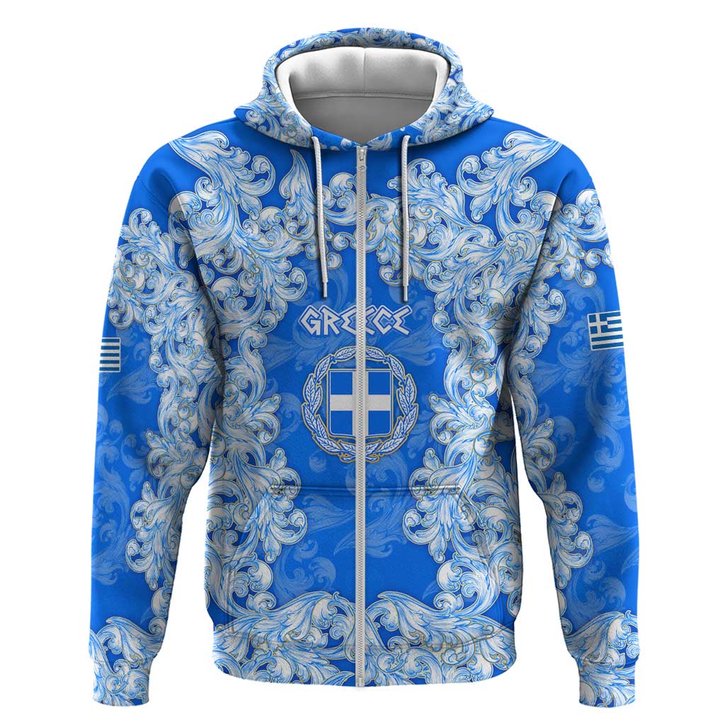 Greece Baroque Pattern Hoodie with Greek Flag Crest and Country Map TS04