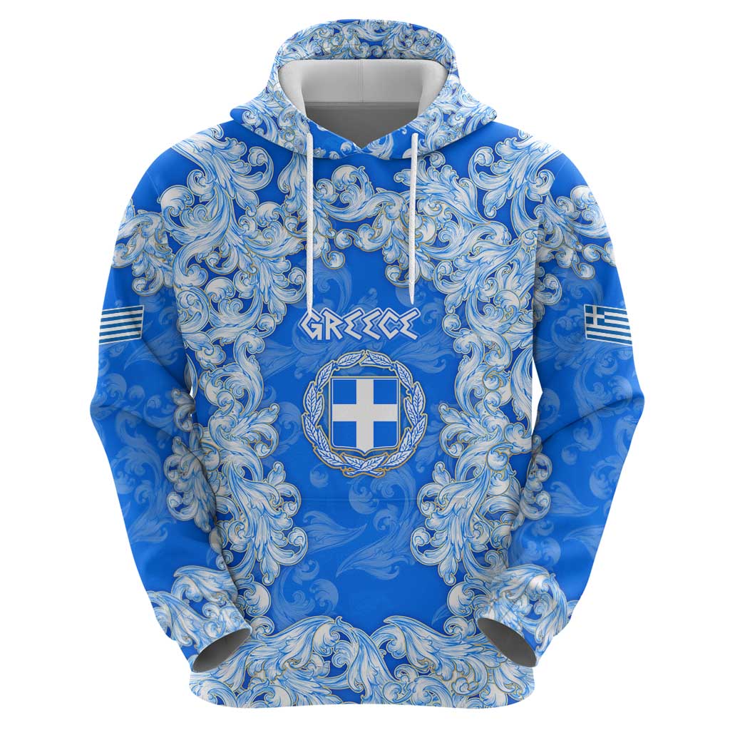 Greece Baroque Pattern Hoodie with Greek Flag Crest and Country Map TS04