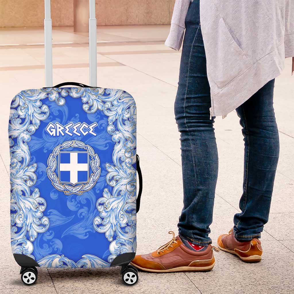 Greece Baroque Pattern Luggage Cover with Greek Flag Crest and Country Map TS04