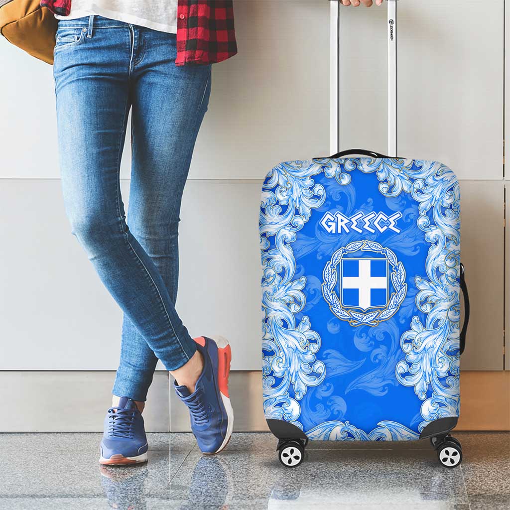 Greece Baroque Pattern Luggage Cover with Greek Flag Crest and Country Map TS04