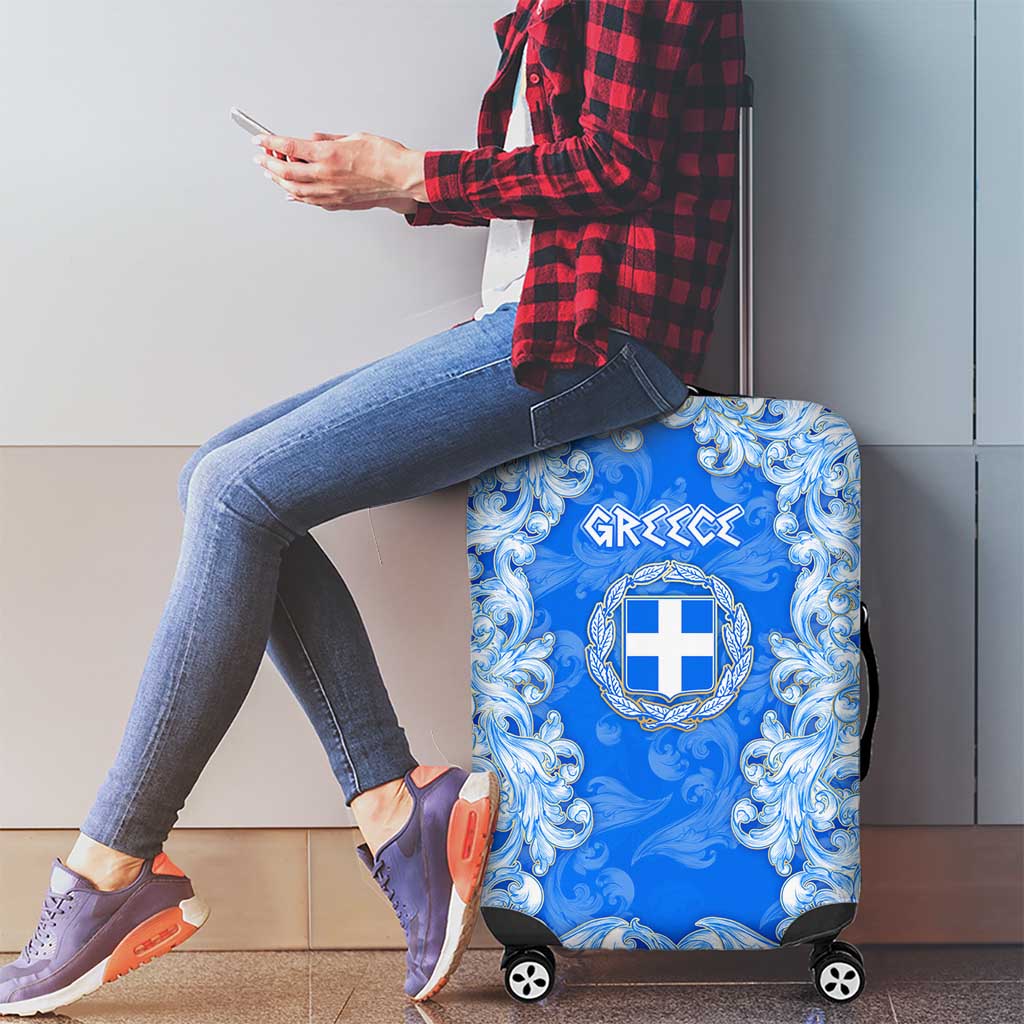 Greece Baroque Pattern Luggage Cover with Greek Flag Crest and Country Map TS04