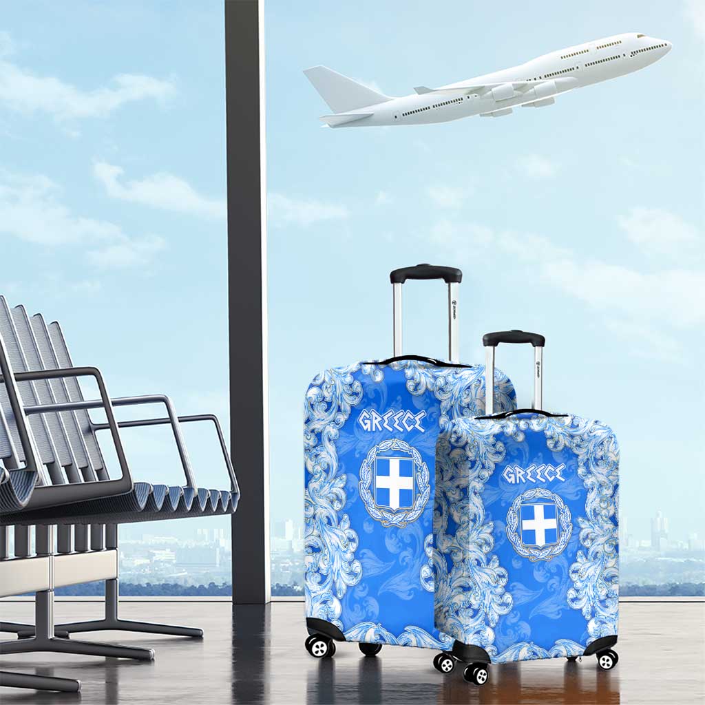 Greece Baroque Pattern Luggage Cover with Greek Flag Crest and Country Map TS04