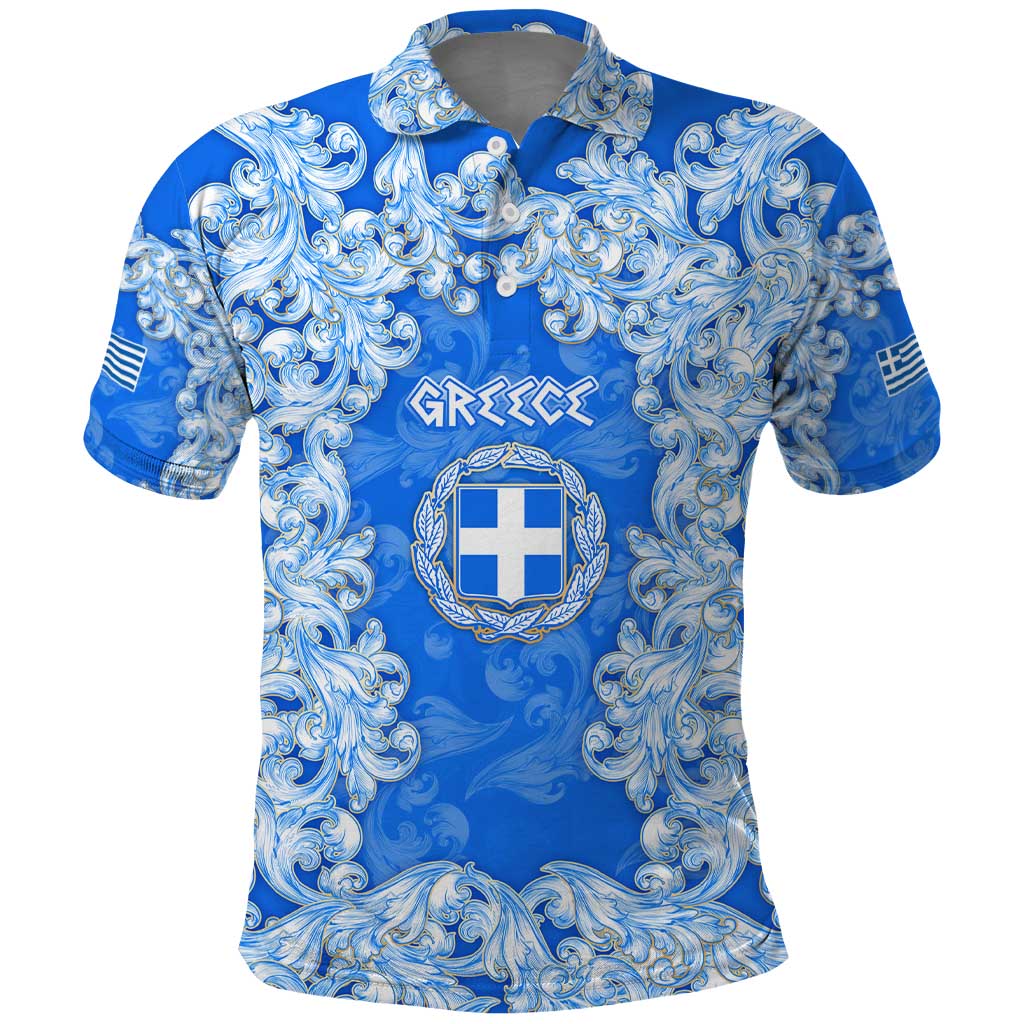Greece Baroque Pattern Polo Shirt with Greek Flag Crest and Country Map TS04