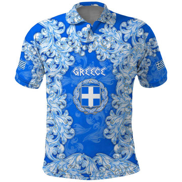 Greece Baroque Pattern Polo Shirt with Greek Flag Crest and Country Map TS04