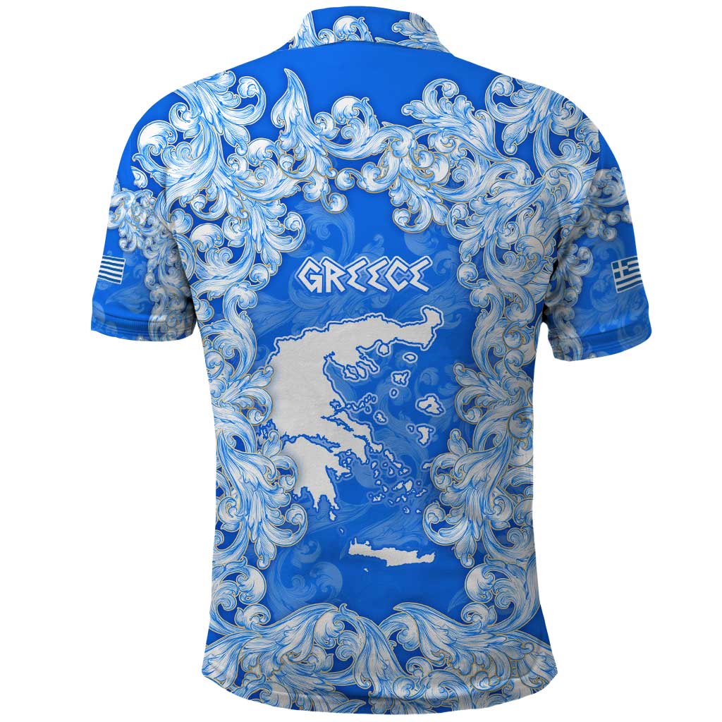 Greece Baroque Pattern Polo Shirt with Greek Flag Crest and Country Map TS04