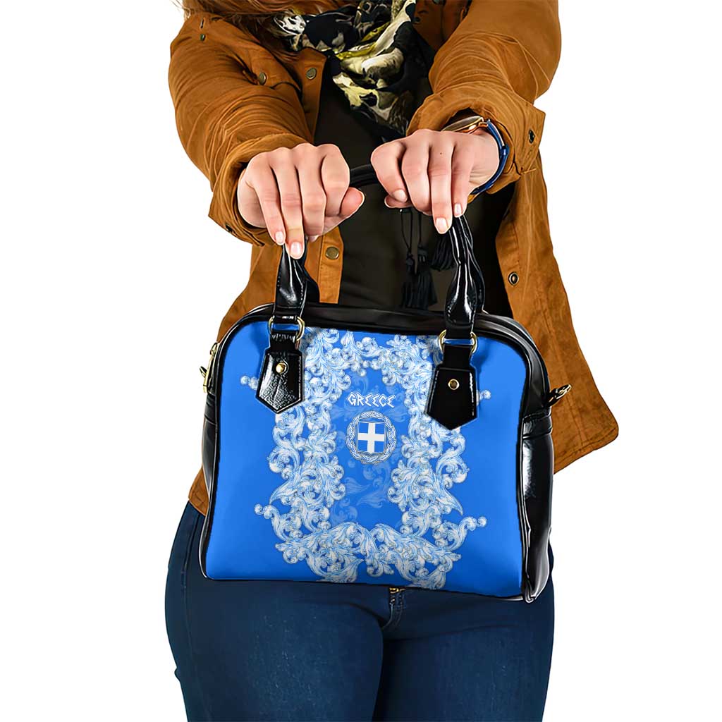 Greece Baroque Pattern Shoulder Handbag with Greek Flag Crest and Country Map TS04
