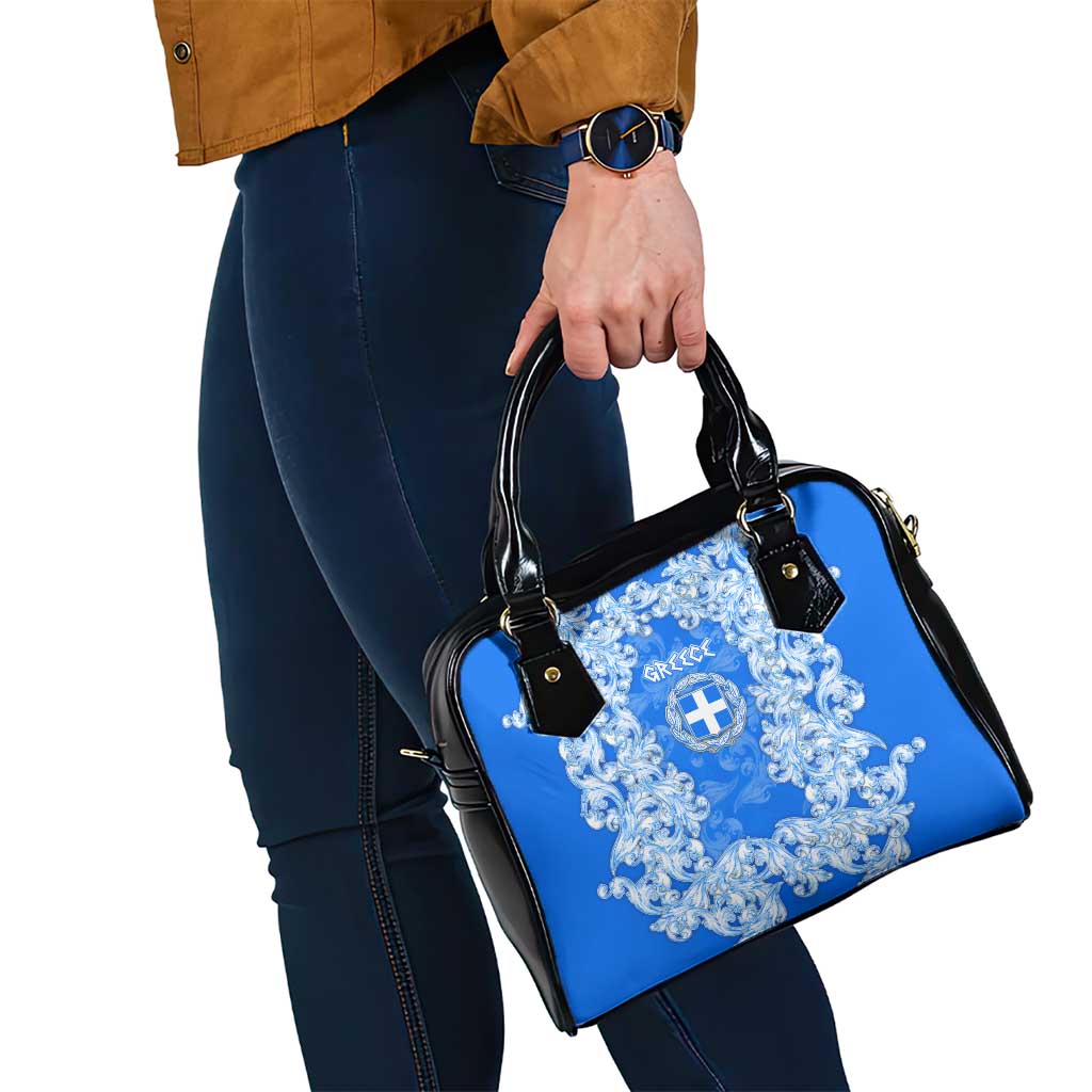 Greece Baroque Pattern Shoulder Handbag with Greek Flag Crest and Country Map TS04