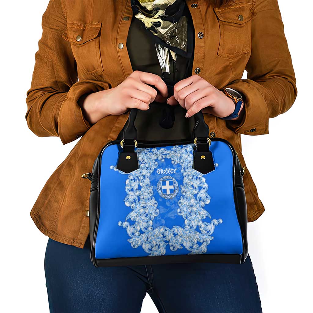 Greece Baroque Pattern Shoulder Handbag with Greek Flag Crest and Country Map TS04