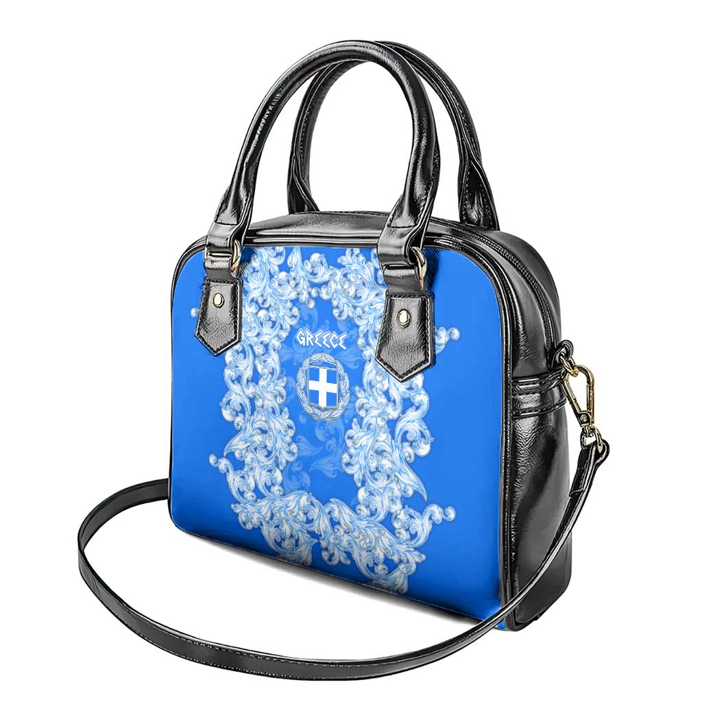 Greece Baroque Pattern Shoulder Handbag with Greek Flag Crest and Country Map TS04