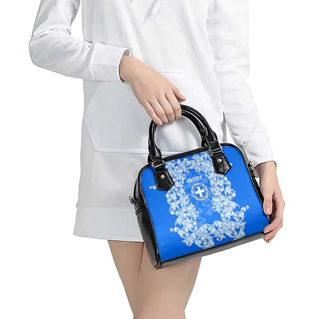 Greece Baroque Pattern Shoulder Handbag with Greek Flag Crest and Country Map TS04