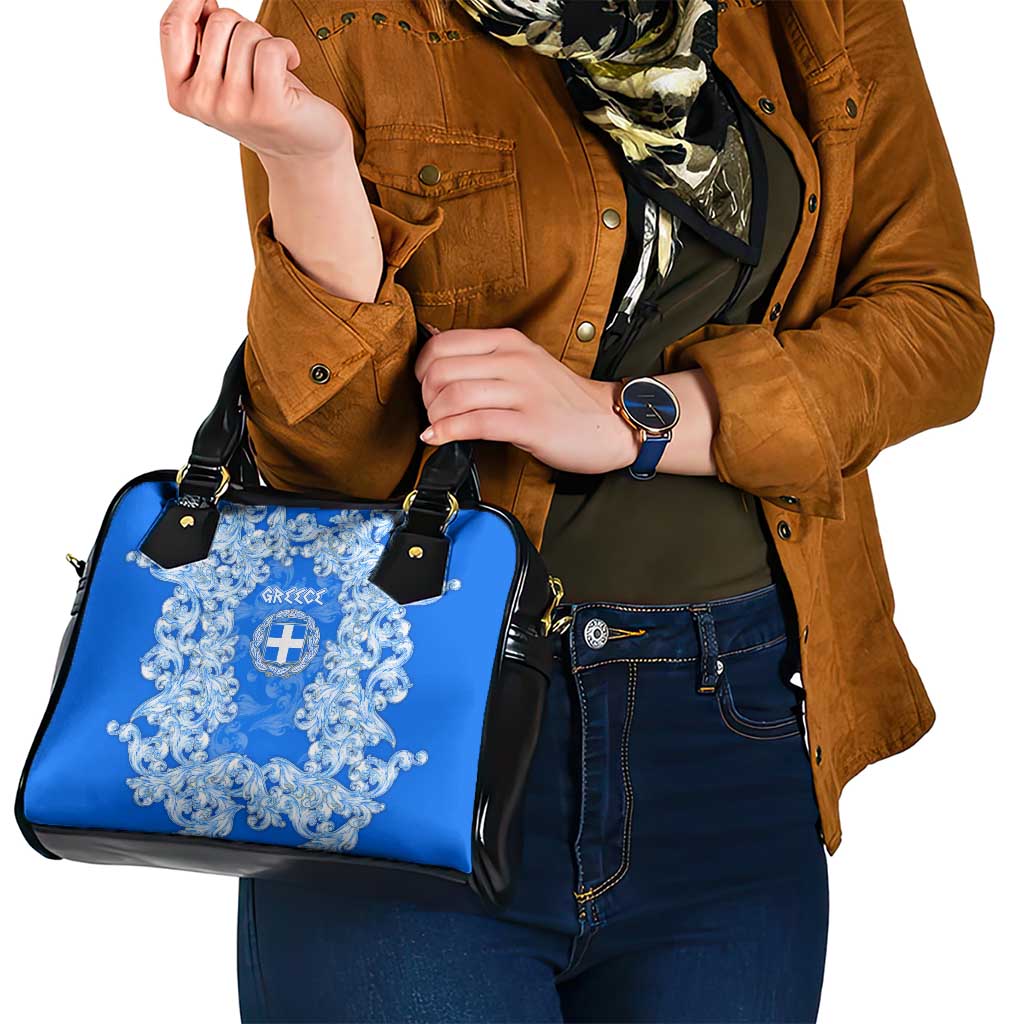 Greece Baroque Pattern Shoulder Handbag with Greek Flag Crest and Country Map TS04