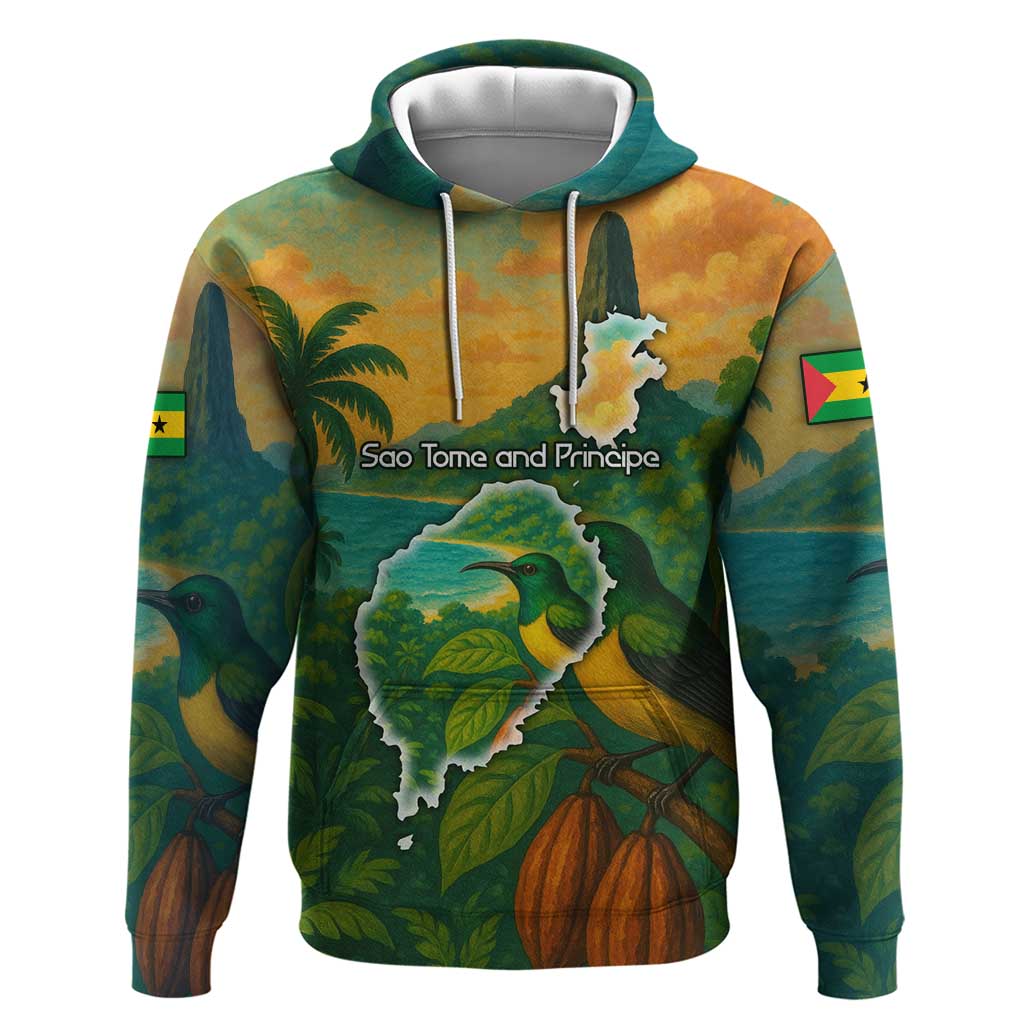 Sao Tome and Principe Tropical Island Hoodie with Bird and Cocoa Forest Print TS04