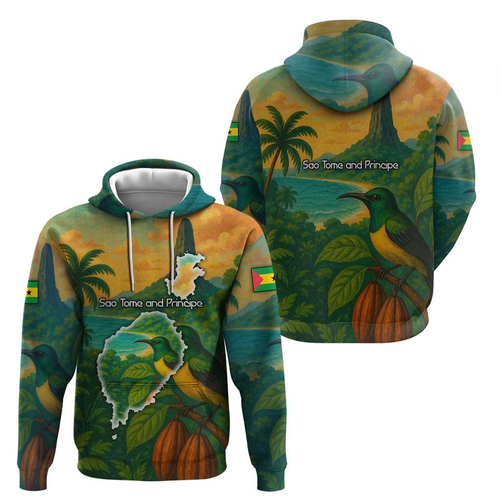 Sao Tome and Principe Tropical Island Hoodie with Bird and Cocoa Forest Print TS04