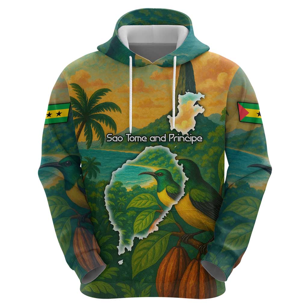 Sao Tome and Principe Tropical Island Hoodie with Bird and Cocoa Forest Print TS04