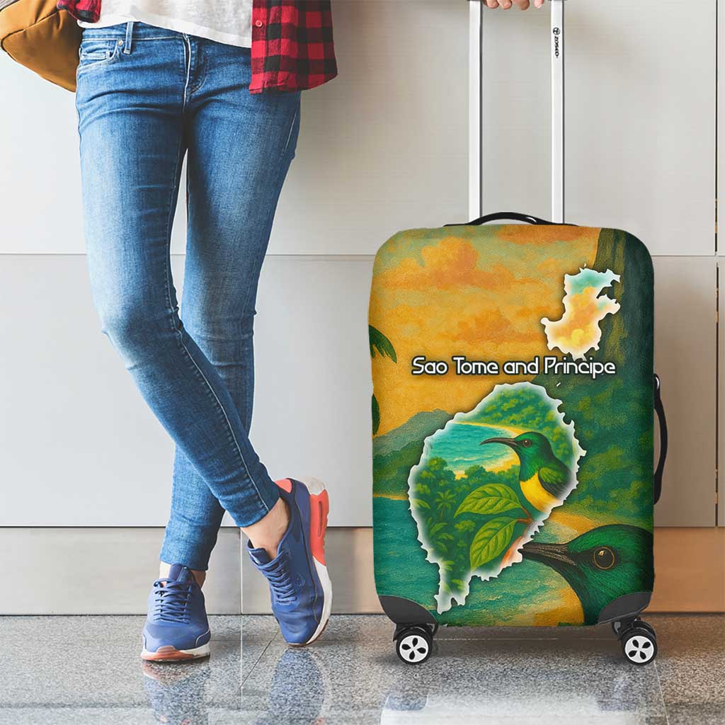 Sao Tome and Principe Tropical Island Luggage Cover with Bird and Cocoa Forest Print TS04