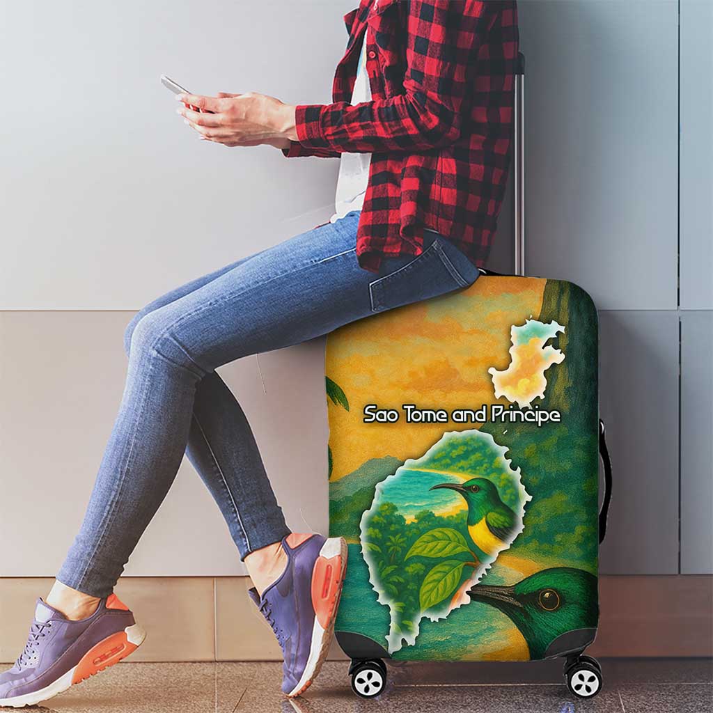 Sao Tome and Principe Tropical Island Luggage Cover with Bird and Cocoa Forest Print TS04