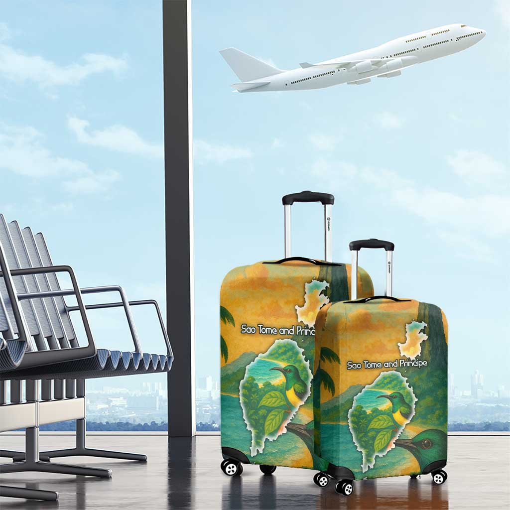 Sao Tome and Principe Tropical Island Luggage Cover with Bird and Cocoa Forest Print TS04