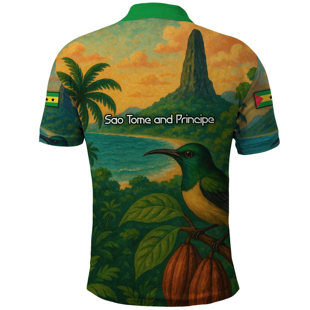 Sao Tome and Principe Tropical Island Polo Shirt with Bird and Cocoa Forest Print TS04