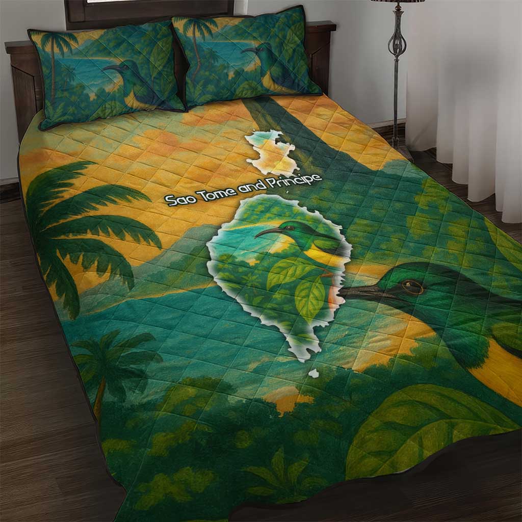 Sao Tome and Principe Quilt Bed Set Tropical Island Bird and Cocoa Forest TS04