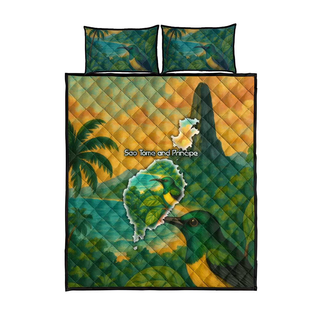 Sao Tome and Principe Quilt Bed Set Tropical Island Bird and Cocoa Forest TS04