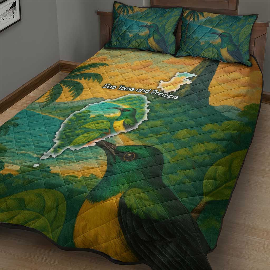 Sao Tome and Principe Quilt Bed Set Tropical Island Bird and Cocoa Forest TS04