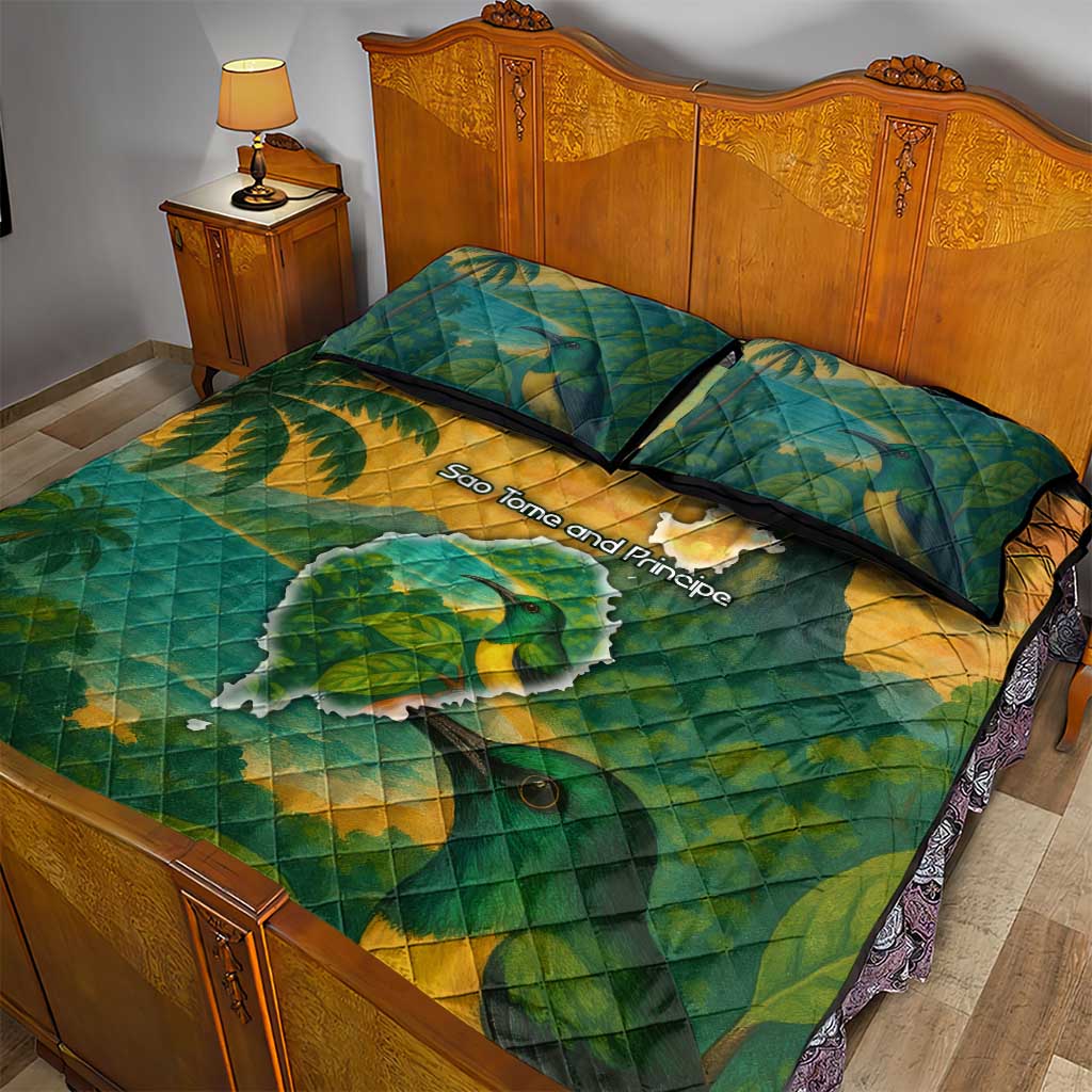 Sao Tome and Principe Quilt Bed Set Tropical Island Bird and Cocoa Forest TS04