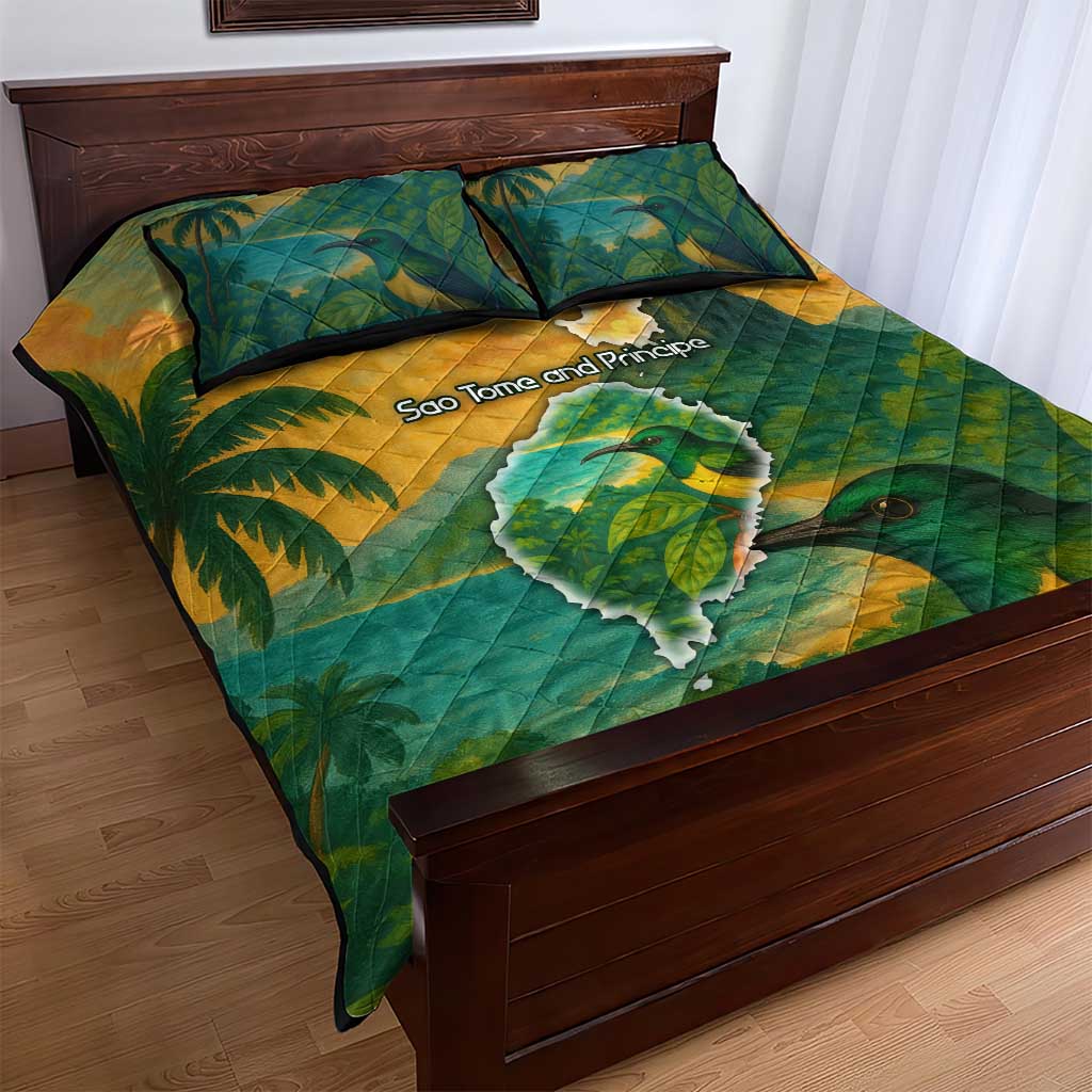 Sao Tome and Principe Quilt Bed Set Tropical Island Bird and Cocoa Forest TS04