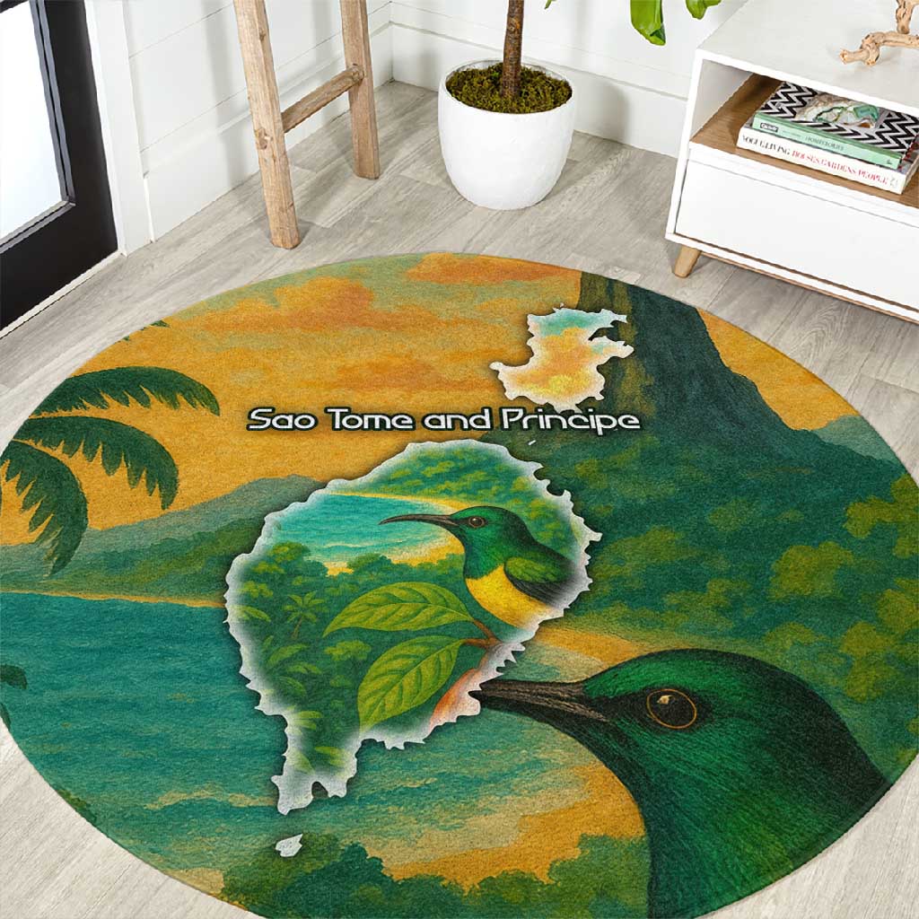 Sao Tome and Principe Round Carpet Tropical Island Bird and Cocoa Forest TS04