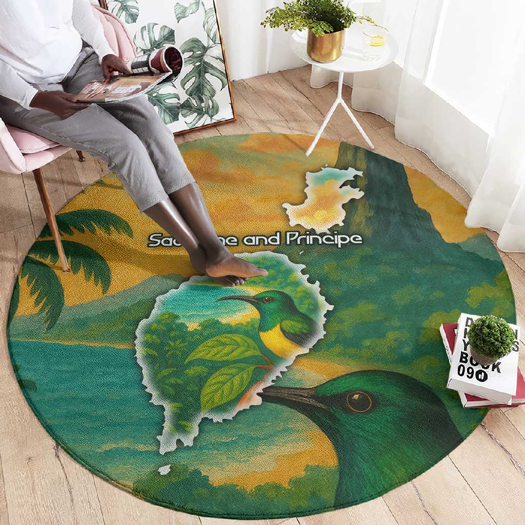 Sao Tome and Principe Round Carpet Tropical Island Bird and Cocoa Forest TS04