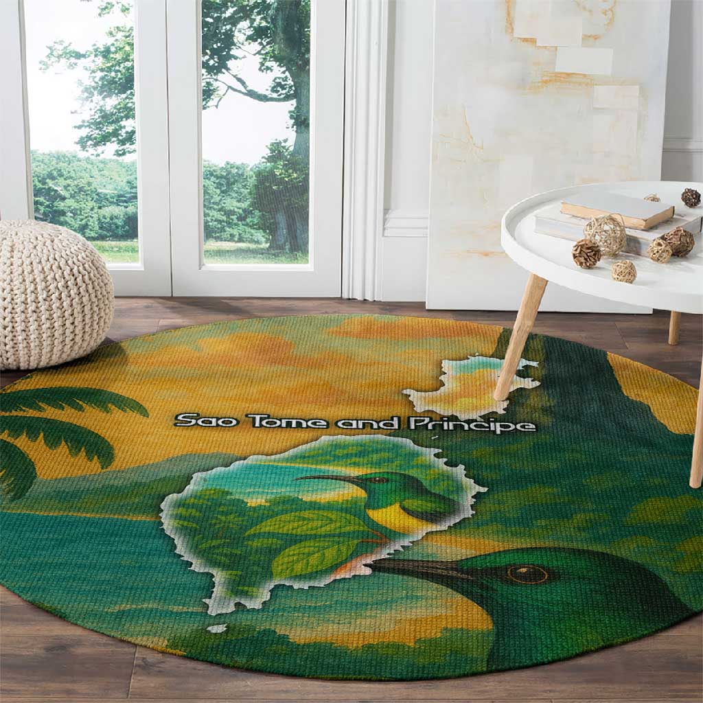 Sao Tome and Principe Round Carpet Tropical Island Bird and Cocoa Forest TS04
