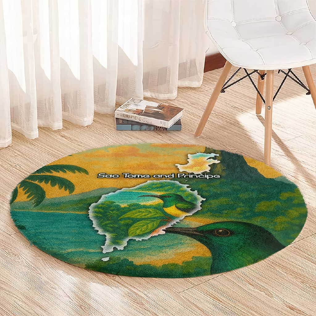 Sao Tome and Principe Round Carpet Tropical Island Bird and Cocoa Forest TS04